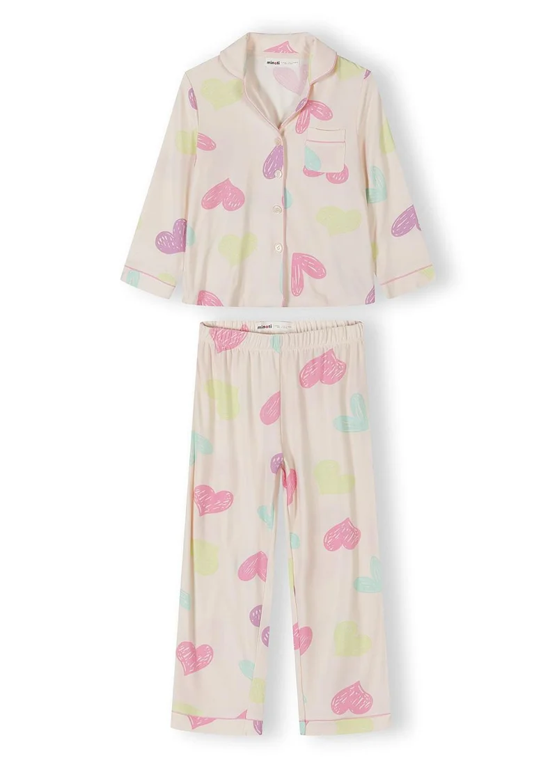 Minoti Girls long sleeve pyjama set pink heart motif